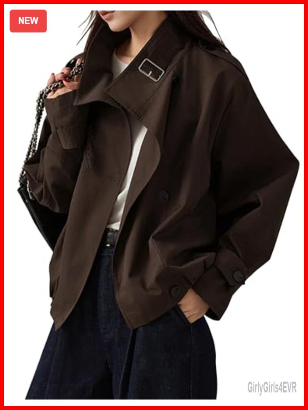 Women's Vintage Trench Coat Cropped Jacket Cotton Blend Funnel Neck